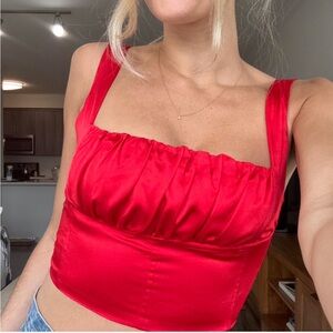 Tiger Mist Red Satin Crop Top